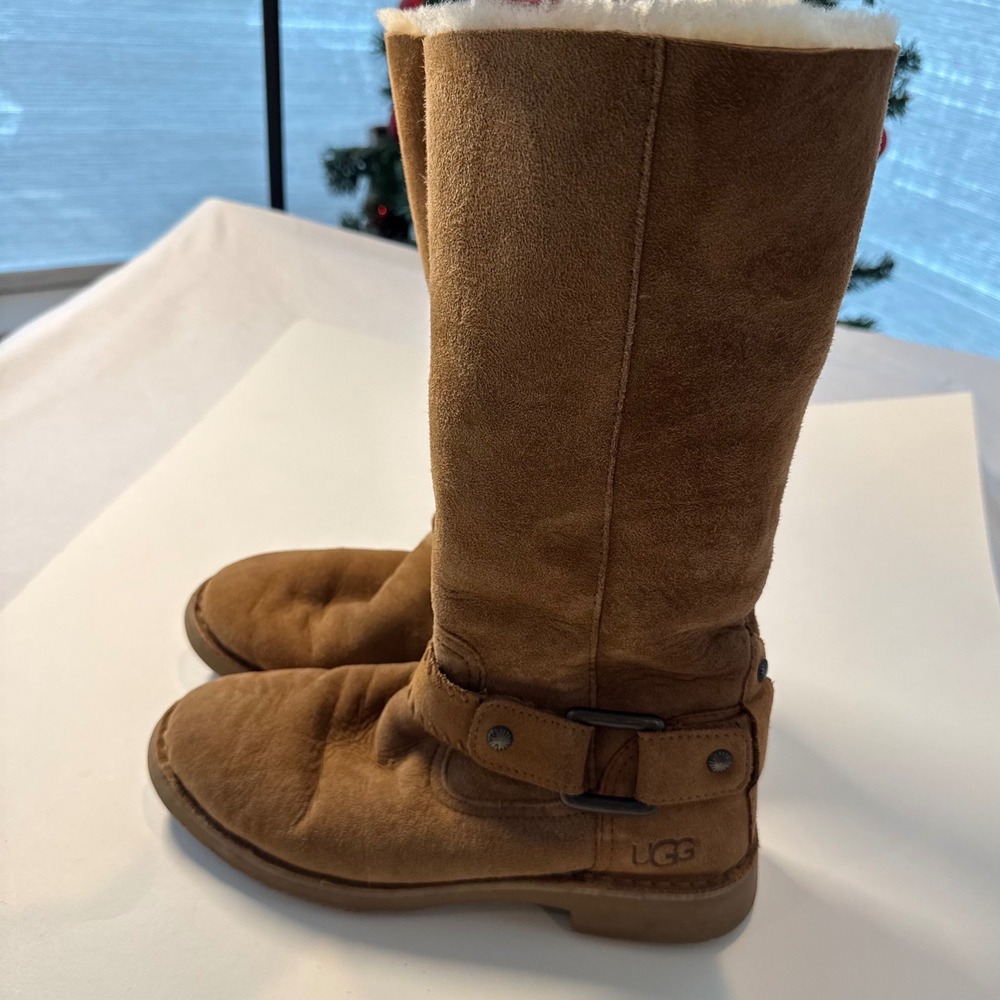 UGG Womens Braiden Genuine Shearling Harness Boots Western Chestnut Brown Sz 7.5
